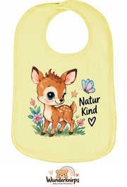 Baby-Lätzchen Olli-01 in Pastellgelb mit Motiv Naturkind – Reh