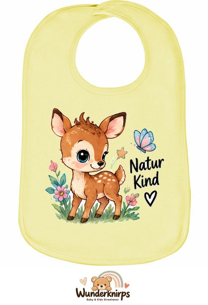 Baby-Lätzchen Olli-01 in Pastellgelb mit Motiv Naturkind – Reh