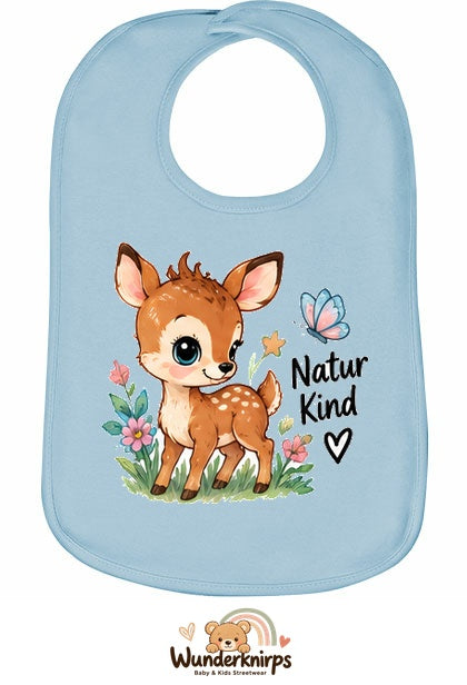 Baby-Lätzchen Olli-01 in Pastellblau mit Motiv Naturkind – Reh
