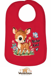 Baby-Lätzchen Olli-01 in Rot mit Motiv Naturkind – Reh