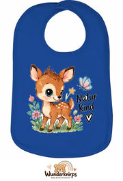 Baby-Lätzchen Olli-01 in Royalblau mit Motiv Naturkind – Reh