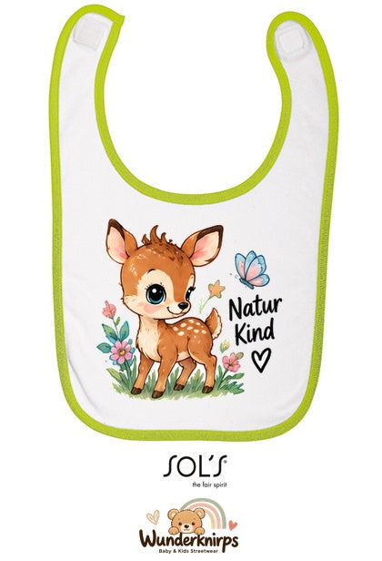 Baby-Lätzchen SOL’S Babib in Weiß / Apfelgrün mit Motiv Naturkind – Reh