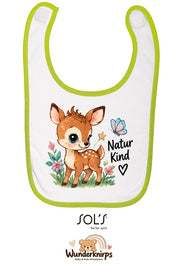 Baby-Lätzchen SOL’S Babib in Weiß / Apfelgrün mit Motiv Naturkind – Reh