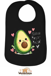Baby-Lätzchen Olli-01 in Schwarz mit Motiv Kleines Powerpaket – Avocado