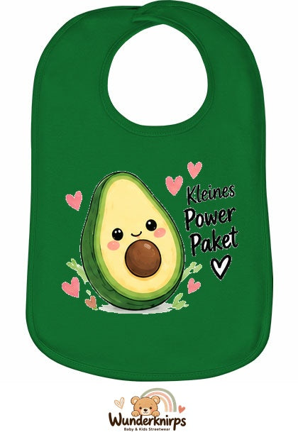 Baby-Lätzchen Olli-01 in Grün mit Motiv Kleines Powerpaket – Avocado