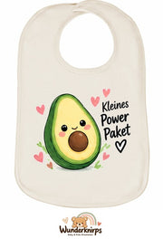 Baby-Lätzchen Olli-01 in Natur mit Motiv Kleines Powerpaket – Avocado