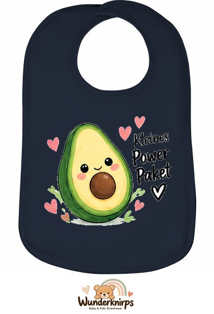Baby-Lätzchen Olli-01 in Marineblau mit Motiv Kleines Powerpaket – Avocado