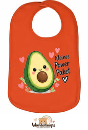 Baby-Lätzchen Olli-01 in Orange mit Motiv Kleines Powerpaket – Avocado