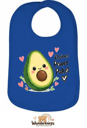 Baby-Lätzchen Olli-01 in Royalblau mit Motiv Kleines Powerpaket – Avocado