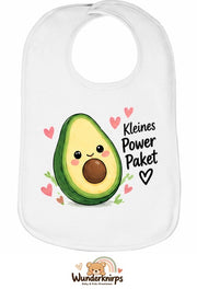 Baby-Lätzchen Olli-01 in Weiß mit Motiv Kleines Powerpaket – Avocado