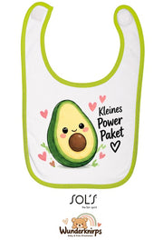 Baby-Lätzchen SOL’S Babib in Weiß / Apfelgrün mit Motiv Kleines Powerpaket – Avocado