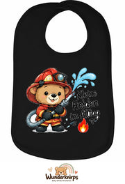 Baby-Lätzchen Olli-01 in Schwarz mit Motiv Kleine Helden im Alltag
