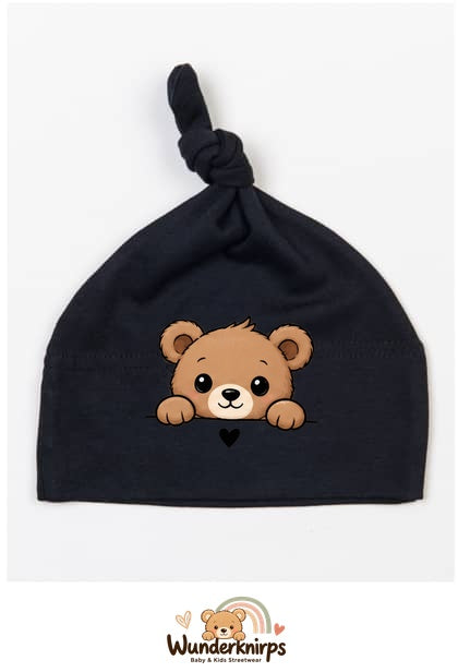 Knotenmütze Babybugz BZ15 in Schwarz mit Motiv Bär mit Herz