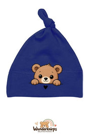 Knotenmütze Babybugz BZ15 in Marineblau mit Motiv Bär mit Herz
