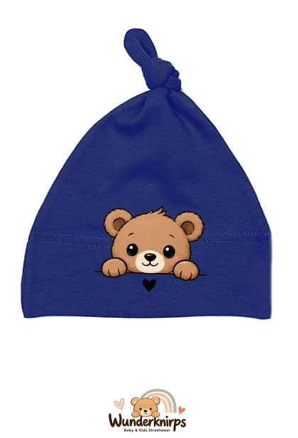 Knotenmütze Babybugz BZ15 in Marineblau mit Motiv Bär mit Herz