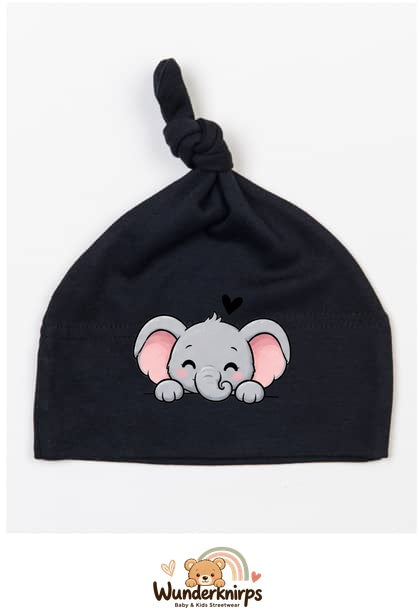 Knotenmütze Babybugz BZ15 in Schwarz mit Motiv Elefant mit Herz