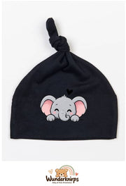Knotenmütze Babybugz BZ15 in Schwarz mit Motiv Elefant mit Herz