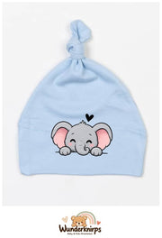 Knotenmütze Babybugz BZ15 in Staubblau mit Motiv Elefant mit Herz