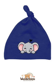 Knotenmütze Babybugz BZ15 in Marineblau mit Motiv Elefant mit Herz