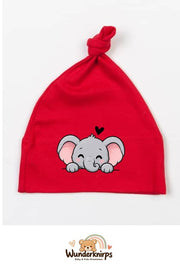 Knotenmütze Babybugz BZ15 in Rot mit Motiv Elefant mit Herz