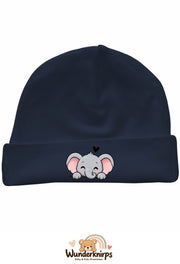 Umschlagmütze Rox-01 in Marineblau mit Motiv Elefant mit Herz