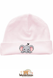 Umschlagmütze Rox-01 in Pastellrosa mit Motiv Elefant mit Herz