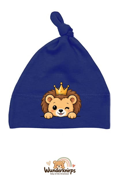 Knotenmütze Babybugz BZ15 in Marineblau mit Motiv Löwe mit Krone