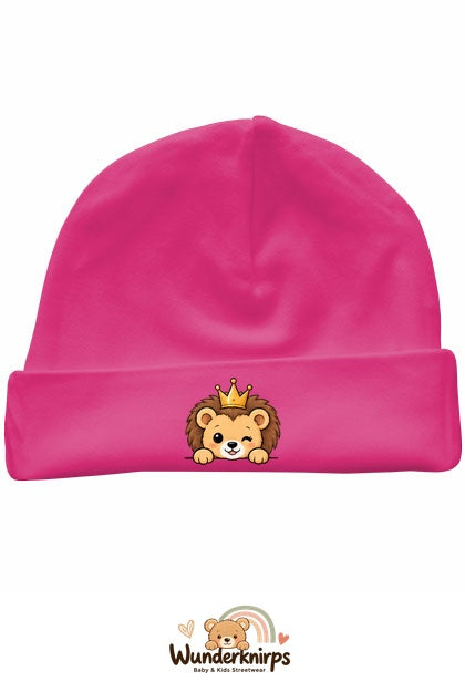 Umschlagmütze Rox-01 in Pink mit Motiv Löwe mit Krone