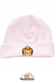 Umschlagmütze Rox-01 in Pastellrosa mit Motiv Löwe mit Krone