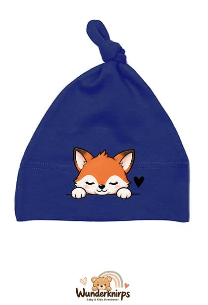 Knotenmütze Babybugz BZ15 in Marineblau mit Motiv Fuchs mit Herz