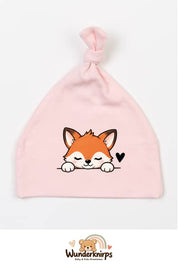 Knotenmütze Babybugz BZ15 in Pastellrosa mit Motiv Fuchs mit Herz