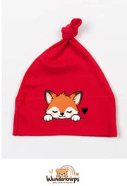 Knotenmütze Babybugz BZ15 in Rot mit Motiv Fuchs mit Herz