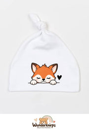Knotenmütze Babybugz BZ15 in Weiß mit Motiv Fuchs mit Herz