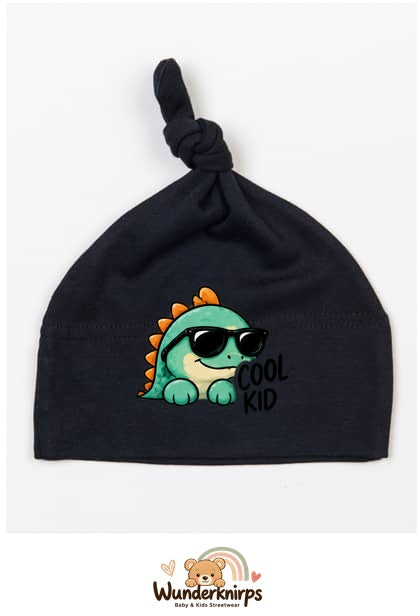 Knotenmütze Babybugz BZ15 in Schwarz mit Motiv Dino Cool Kid