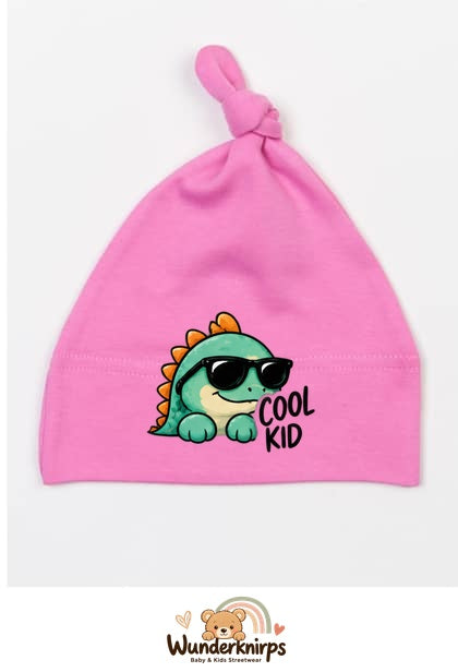 Knotenmütze Babybugz BZ15 in Bubblegum-Pink mit Motiv Dino Cool Kid