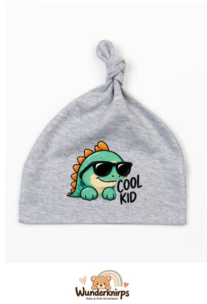 Knotenmütze Babybugz BZ15 in Grau meliert mit Motiv Dino Cool Kid