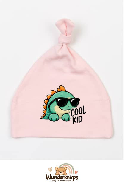 Knotenmütze Babybugz BZ15 in Pastellrosa mit Motiv Dino Cool Kid