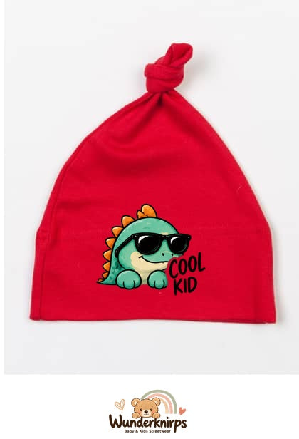 Knotenmütze Babybugz BZ15 in Rot mit Motiv Dino Cool Kid