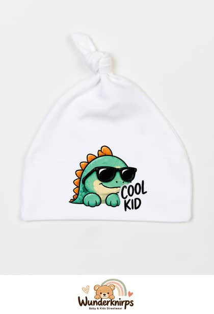 Knotenmütze Babybugz BZ15 in Weiß mit Motiv Dino Cool Kid