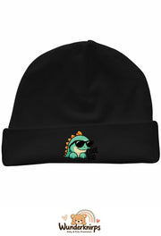 Umschlagmütze Rox-01 in Schwarz mit Motiv Dino Cool Kid