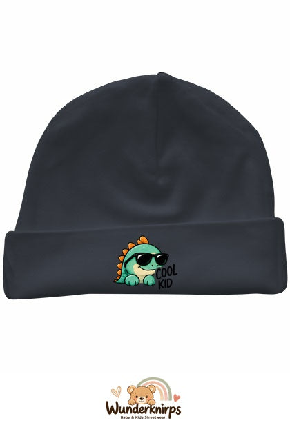Umschlagmütze Rox-01 in Anthrazit mit Motiv Dino Cool Kid