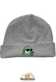 Umschlagmütze Rox-01 in Grau meliert mit Motiv Dino Cool Kid