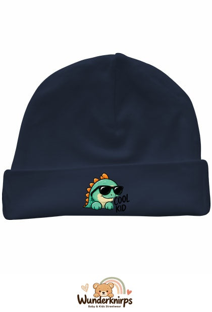 Umschlagmütze Rox-01 in Marineblau mit Motiv Dino Cool Kid