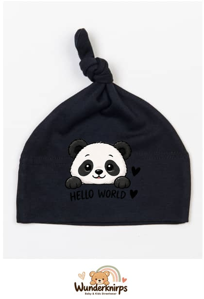 Knotenmütze Babybugz BZ15 in Schwarz mit Motiv Panda Hello World