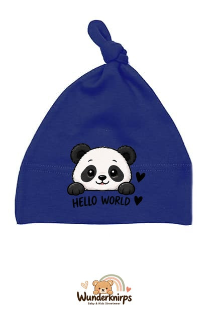 Knotenmütze Babybugz BZ15 in Marineblau mit Motiv Panda Hello World