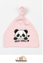 Knotenmütze Babybugz BZ15 in Pastellrosa mit Motiv Panda Hello World