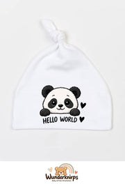 Knotenmütze Babybugz BZ15 in Weiß mit Motiv Panda Hello World