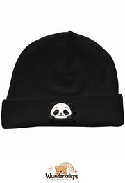 Umschlagmütze Rox-01 in Schwarz mit Motiv Panda Hello World