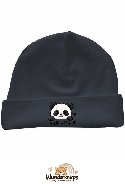 Umschlagmütze Rox-01 in Anthrazit mit Motiv Panda Hello World
