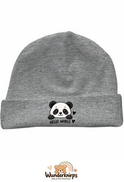 Umschlagmütze Rox-01 in Grau meliert mit Motiv Panda Hello World